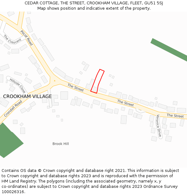 CEDAR COTTAGE, THE STREET, CROOKHAM VILLAGE, FLEET, GU51 5SJ: Location map and indicative extent of plot