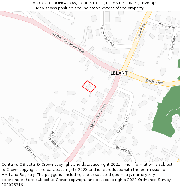 CEDAR COURT BUNGALOW, FORE STREET, LELANT, ST IVES, TR26 3JP: Location map and indicative extent of plot