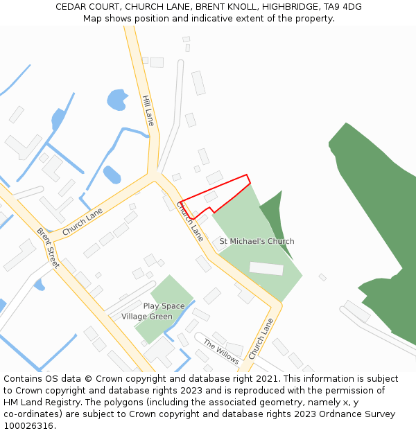 CEDAR COURT, CHURCH LANE, BRENT KNOLL, HIGHBRIDGE, TA9 4DG: Location map and indicative extent of plot