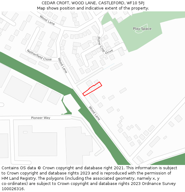 CEDAR CROFT, WOOD LANE, CASTLEFORD, WF10 5PJ: Location map and indicative extent of plot