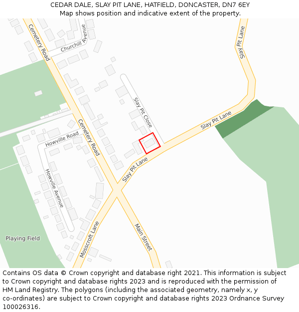 CEDAR DALE, SLAY PIT LANE, HATFIELD, DONCASTER, DN7 6EY: Location map and indicative extent of plot