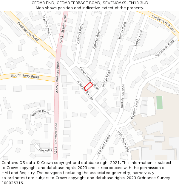 CEDAR END, CEDAR TERRACE ROAD, SEVENOAKS, TN13 3UD: Location map and indicative extent of plot
