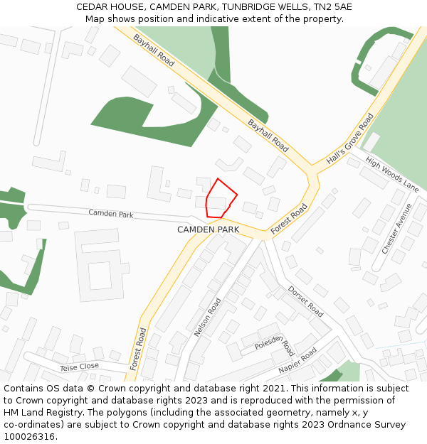 CEDAR HOUSE, CAMDEN PARK, TUNBRIDGE WELLS, TN2 5AE: Location map and indicative extent of plot
