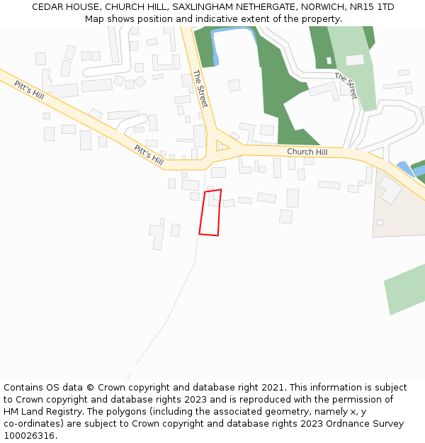 CEDAR HOUSE, CHURCH HILL, SAXLINGHAM NETHERGATE, NORWICH, NR15 1TD: Location map and indicative extent of plot