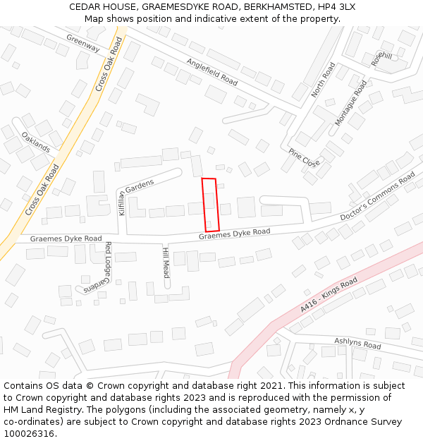 CEDAR HOUSE, GRAEMESDYKE ROAD, BERKHAMSTED, HP4 3LX: Location map and indicative extent of plot