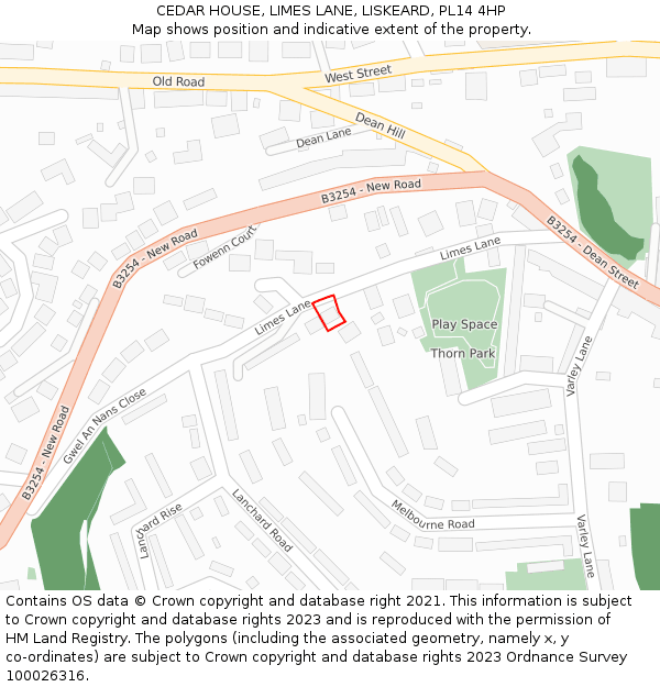 CEDAR HOUSE, LIMES LANE, LISKEARD, PL14 4HP: Location map and indicative extent of plot