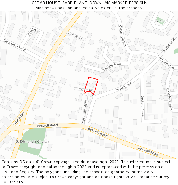 CEDAR HOUSE, RABBIT LANE, DOWNHAM MARKET, PE38 9LN: Location map and indicative extent of plot