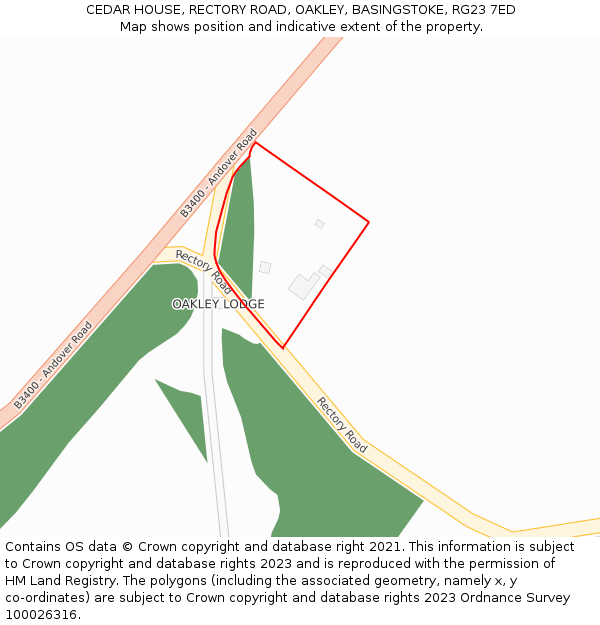 CEDAR HOUSE, RECTORY ROAD, OAKLEY, BASINGSTOKE, RG23 7ED: Location map and indicative extent of plot