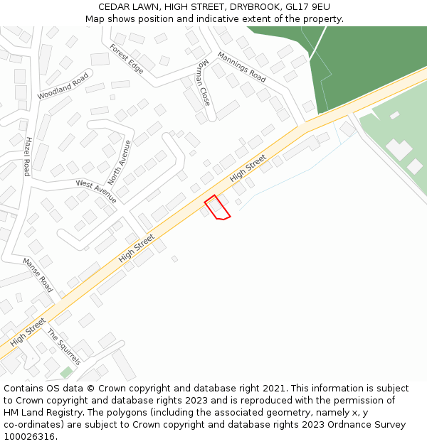 CEDAR LAWN, HIGH STREET, DRYBROOK, GL17 9EU: Location map and indicative extent of plot
