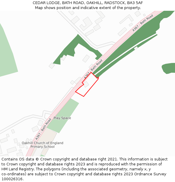 CEDAR LODGE, BATH ROAD, OAKHILL, RADSTOCK, BA3 5AF: Location map and indicative extent of plot