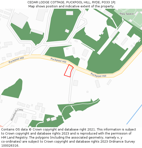 CEDAR LODGE COTTAGE, PUCKPOOL HILL, RYDE, PO33 1PJ: Location map and indicative extent of plot