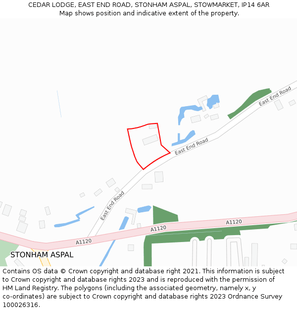CEDAR LODGE, EAST END ROAD, STONHAM ASPAL, STOWMARKET, IP14 6AR: Location map and indicative extent of plot
