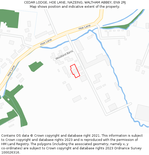 CEDAR LODGE, HOE LANE, NAZEING, WALTHAM ABBEY, EN9 2RJ: Location map and indicative extent of plot