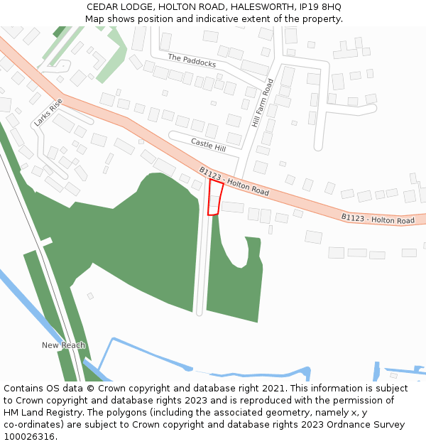 CEDAR LODGE, HOLTON ROAD, HALESWORTH, IP19 8HQ: Location map and indicative extent of plot