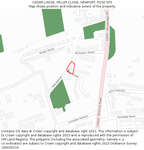 CEDAR LODGE, MILLER CLOSE, NEWPORT, PO30 5PS: Location map and indicative extent of plot