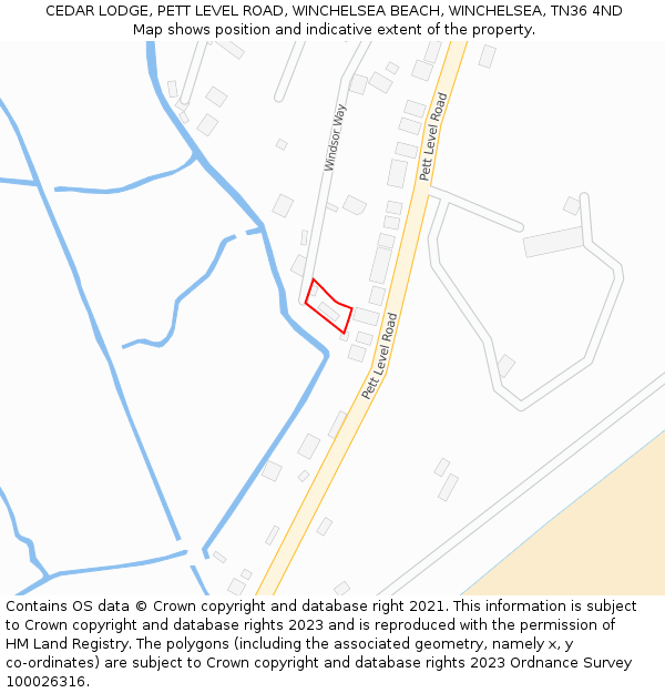 CEDAR LODGE, PETT LEVEL ROAD, WINCHELSEA BEACH, WINCHELSEA, TN36 4ND: Location map and indicative extent of plot