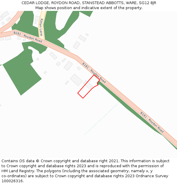 CEDAR LODGE, ROYDON ROAD, STANSTEAD ABBOTTS, WARE, SG12 8JR: Location map and indicative extent of plot