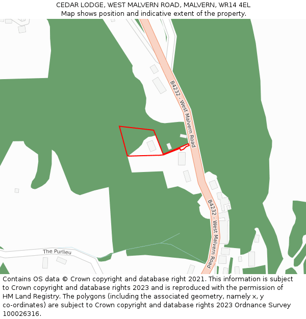 CEDAR LODGE, WEST MALVERN ROAD, MALVERN, WR14 4EL: Location map and indicative extent of plot