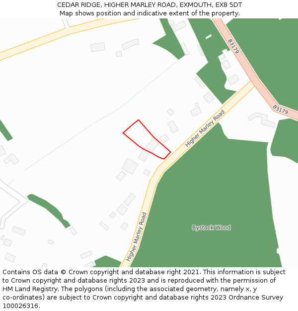 CEDAR RIDGE, HIGHER MARLEY ROAD, EXMOUTH, EX8 5DT: Location map and indicative extent of plot