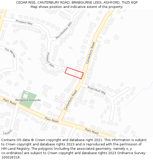 CEDAR RISE, CANTERBURY ROAD, BRABOURNE LEES, ASHFORD, TN25 6QP: Location map and indicative extent of plot