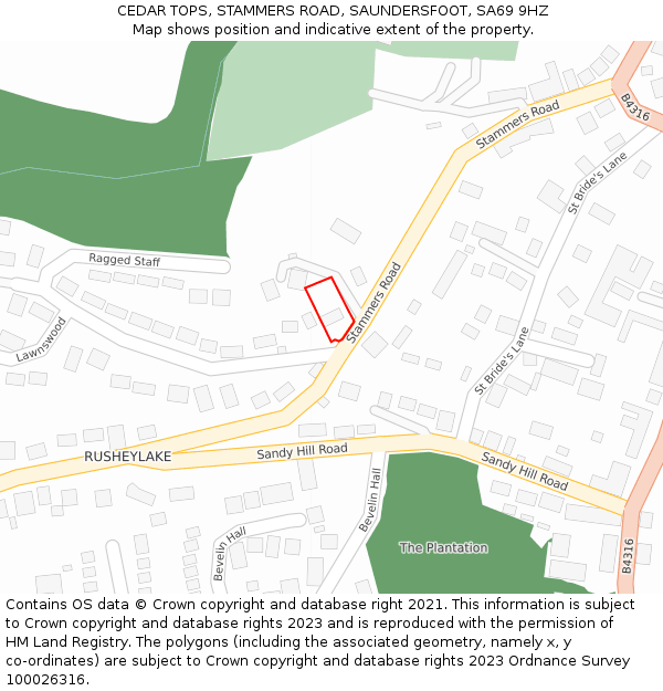 CEDAR TOPS, STAMMERS ROAD, SAUNDERSFOOT, SA69 9HZ: Location map and indicative extent of plot