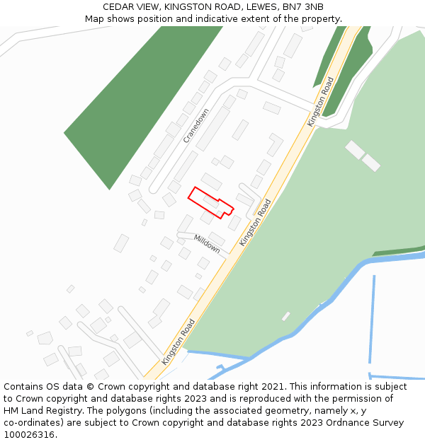 CEDAR VIEW, KINGSTON ROAD, LEWES, BN7 3NB: Location map and indicative extent of plot