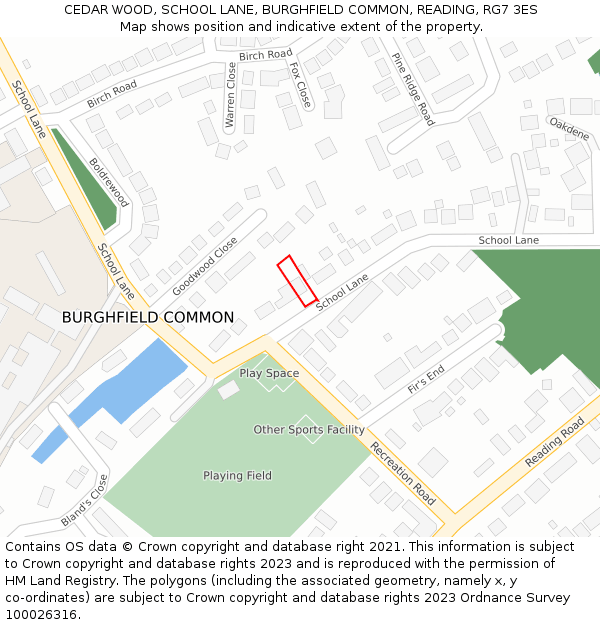 CEDAR WOOD, SCHOOL LANE, BURGHFIELD COMMON, READING, RG7 3ES: Location map and indicative extent of plot