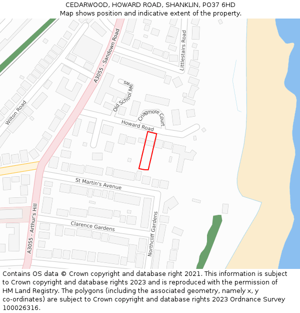 CEDARWOOD, HOWARD ROAD, SHANKLIN, PO37 6HD: Location map and indicative extent of plot