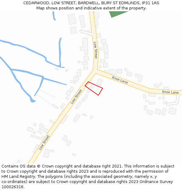 CEDARWOOD, LOW STREET, BARDWELL, BURY ST EDMUNDS, IP31 1AS: Location map and indicative extent of plot