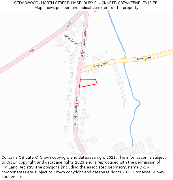 CEDARWOOD, NORTH STREET, HASELBURY PLUCKNETT, CREWKERNE, TA18 7RL: Location map and indicative extent of plot