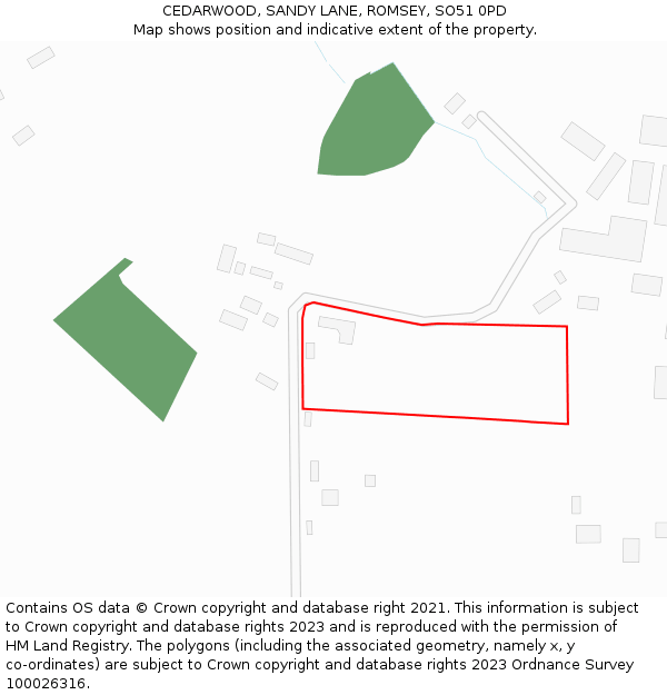CEDARWOOD, SANDY LANE, ROMSEY, SO51 0PD: Location map and indicative extent of plot