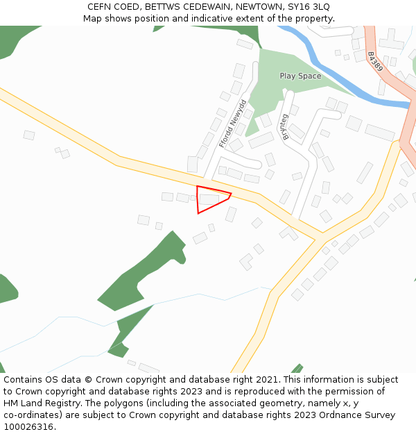 CEFN COED, BETTWS CEDEWAIN, NEWTOWN, SY16 3LQ: Location map and indicative extent of plot