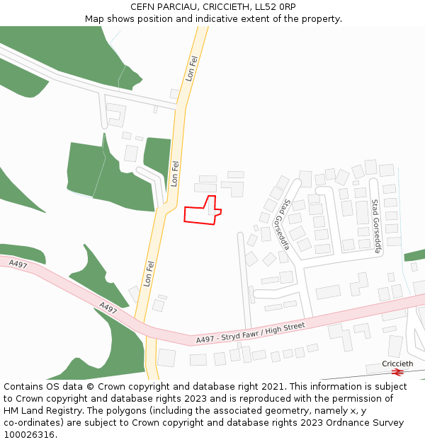 CEFN PARCIAU, CRICCIETH, LL52 0RP: Location map and indicative extent of plot