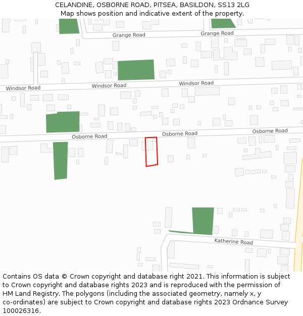 CELANDINE, OSBORNE ROAD, PITSEA, BASILDON, SS13 2LG: Location map and indicative extent of plot