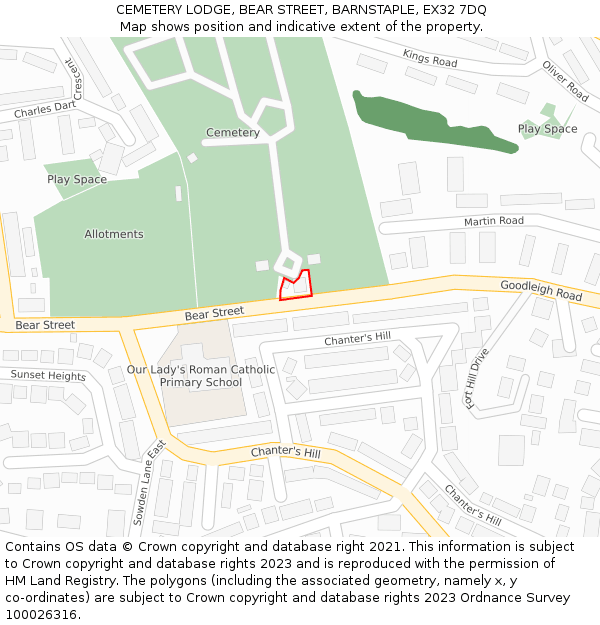 CEMETERY LODGE, BEAR STREET, BARNSTAPLE, EX32 7DQ: Location map and indicative extent of plot