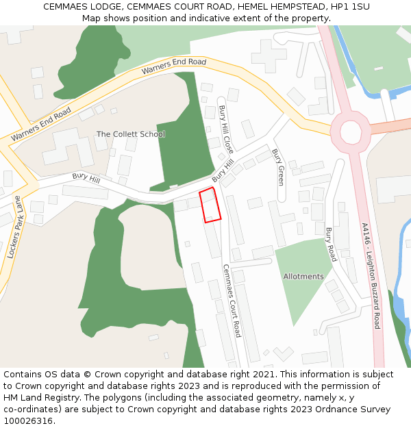 CEMMAES LODGE, CEMMAES COURT ROAD, HEMEL HEMPSTEAD, HP1 1SU: Location map and indicative extent of plot