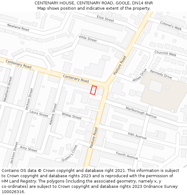 CENTENARY HOUSE, CENTENARY ROAD, GOOLE, DN14 6NR: Location map and indicative extent of plot