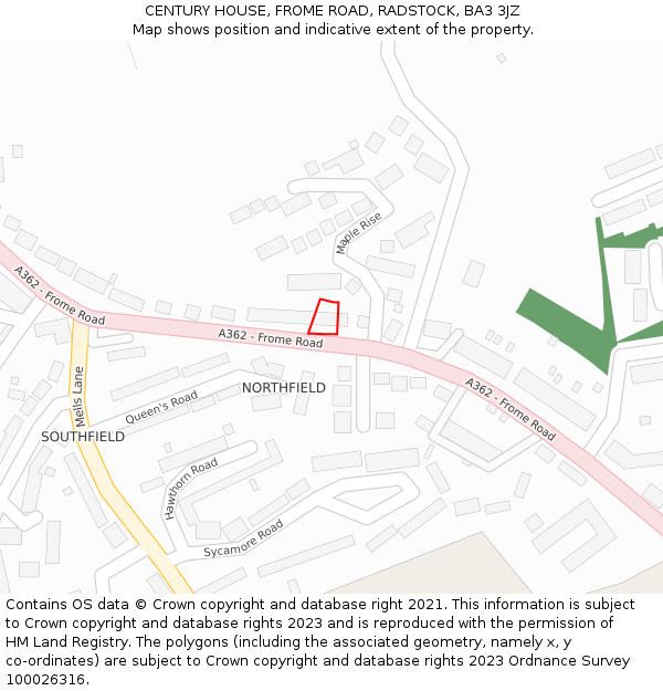 CENTURY HOUSE, FROME ROAD, RADSTOCK, BA3 3JZ: Location map and indicative extent of plot