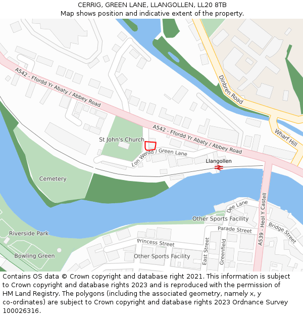 CERRIG, GREEN LANE, LLANGOLLEN, LL20 8TB: Location map and indicative extent of plot