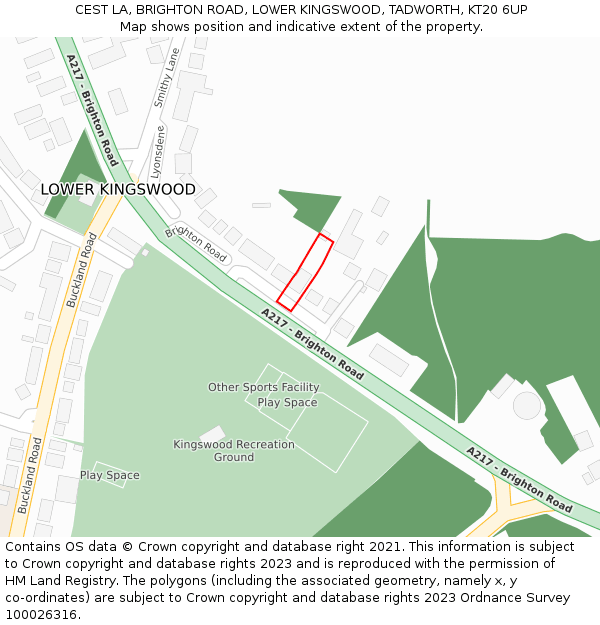 CEST LA, BRIGHTON ROAD, LOWER KINGSWOOD, TADWORTH, KT20 6UP: Location map and indicative extent of plot