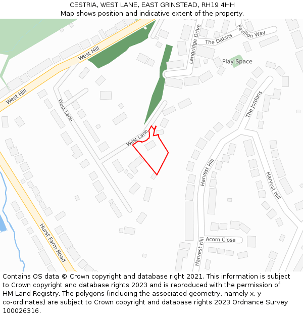 CESTRIA, WEST LANE, EAST GRINSTEAD, RH19 4HH: Location map and indicative extent of plot