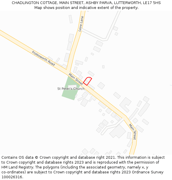 CHADLINGTON COTTAGE, MAIN STREET, ASHBY PARVA, LUTTERWORTH, LE17 5HS: Location map and indicative extent of plot