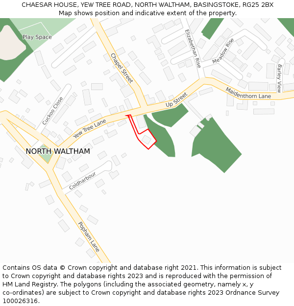 CHAESAR HOUSE, YEW TREE ROAD, NORTH WALTHAM, BASINGSTOKE, RG25 2BX: Location map and indicative extent of plot