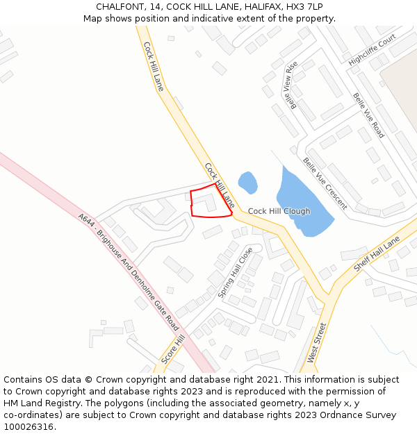 CHALFONT, 14, COCK HILL LANE, HALIFAX, HX3 7LP: Location map and indicative extent of plot