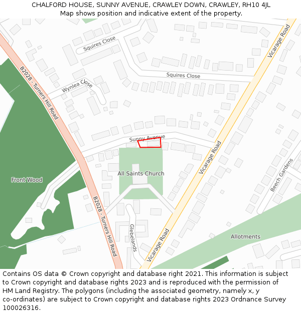 CHALFORD HOUSE, SUNNY AVENUE, CRAWLEY DOWN, CRAWLEY, RH10 4JL: Location map and indicative extent of plot