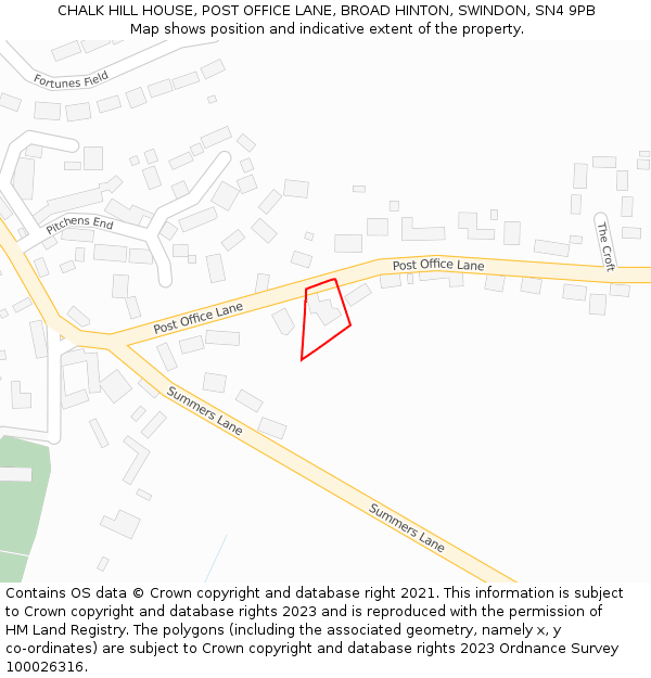 CHALK HILL HOUSE, POST OFFICE LANE, BROAD HINTON, SWINDON, SN4 9PB: Location map and indicative extent of plot