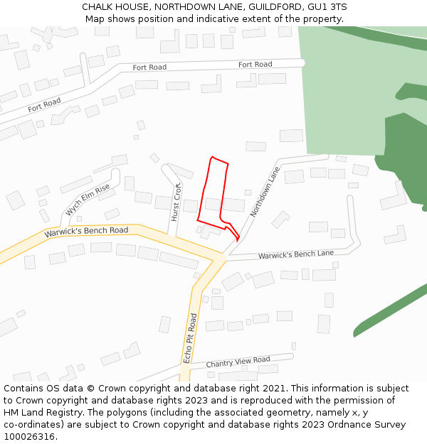 CHALK HOUSE, NORTHDOWN LANE, GUILDFORD, GU1 3TS: Location map and indicative extent of plot