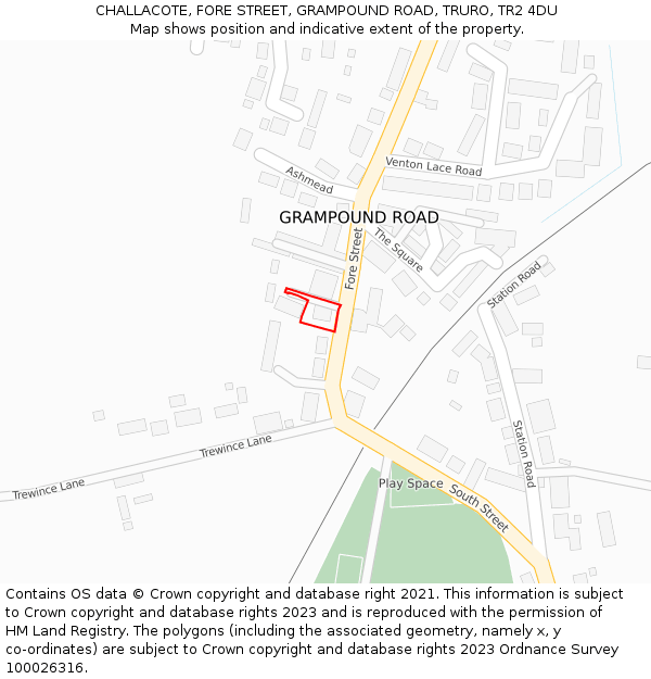 CHALLACOTE, FORE STREET, GRAMPOUND ROAD, TRURO, TR2 4DU: Location map and indicative extent of plot
