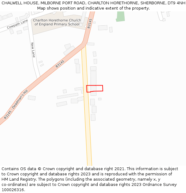 CHALWELL HOUSE, MILBORNE PORT ROAD, CHARLTON HORETHORNE, SHERBORNE, DT9 4NH: Location map and indicative extent of plot