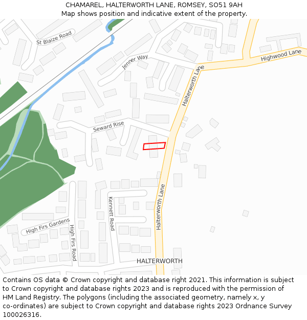 CHAMAREL, HALTERWORTH LANE, ROMSEY, SO51 9AH: Location map and indicative extent of plot